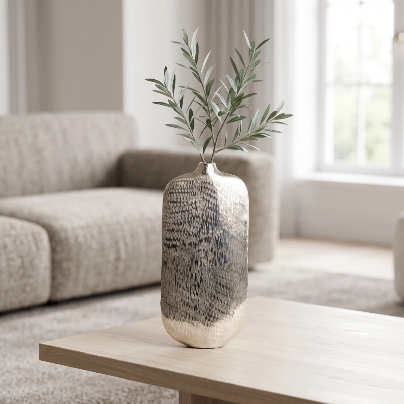 Aluminum Vase Sculptural Silver Vase Flower Holder Lustrous Slim for Homeowners, Living Room, Entryway