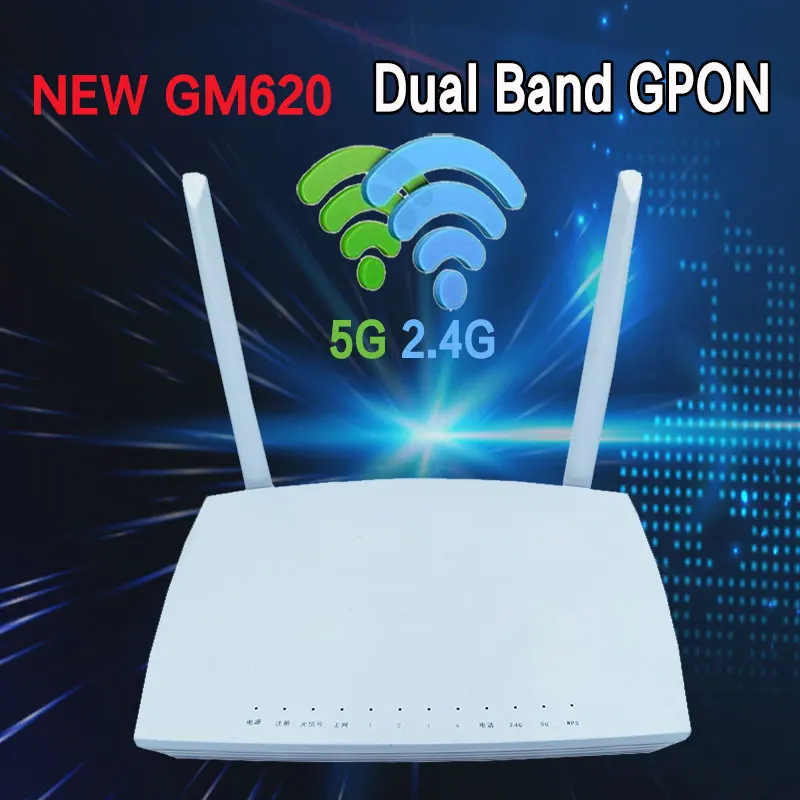 GM620 Gpon Ont ONU FTTH Dual Band 1GE 3FE 2.4G/5G wifi English version modem 100% Original New network terminal