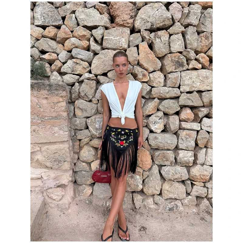 Women's Peach Fringe Bodycon Skirts Women Sexy V-shape Gold Fringe Slim Fit Midi Skirt 2026 Summer Beach Vacation Outfit New 39 Sc6371dcb93ea420d9637e7c619208f2fW