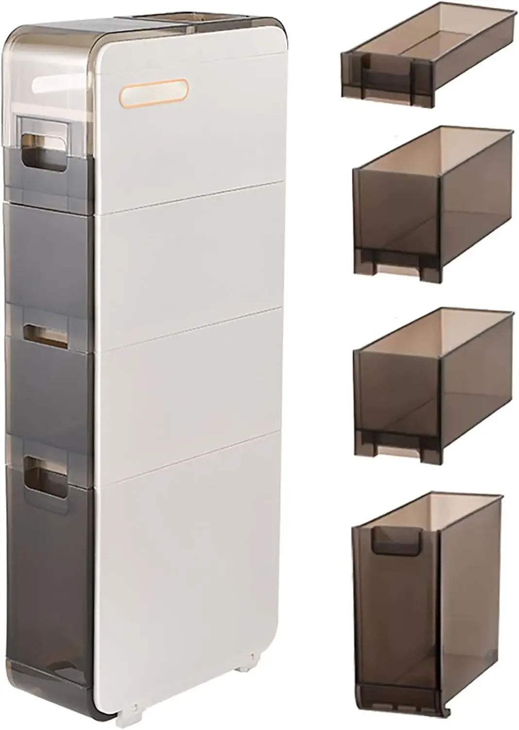 Tiers Narrow Storage Cabinet,Sleek Free Standing Toilet Paper Holder,Small Bathroom Floor Cabinet,Slim Plastic Drawer ,Organizer