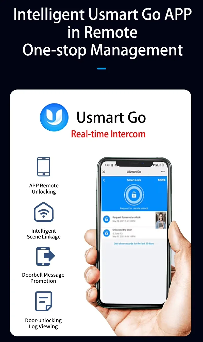 Usmartgo Biometric Smart Door Lock Face Fingerprint Password Entry Lock Photo Capture Digital Viewer Intercom Active Monitoring