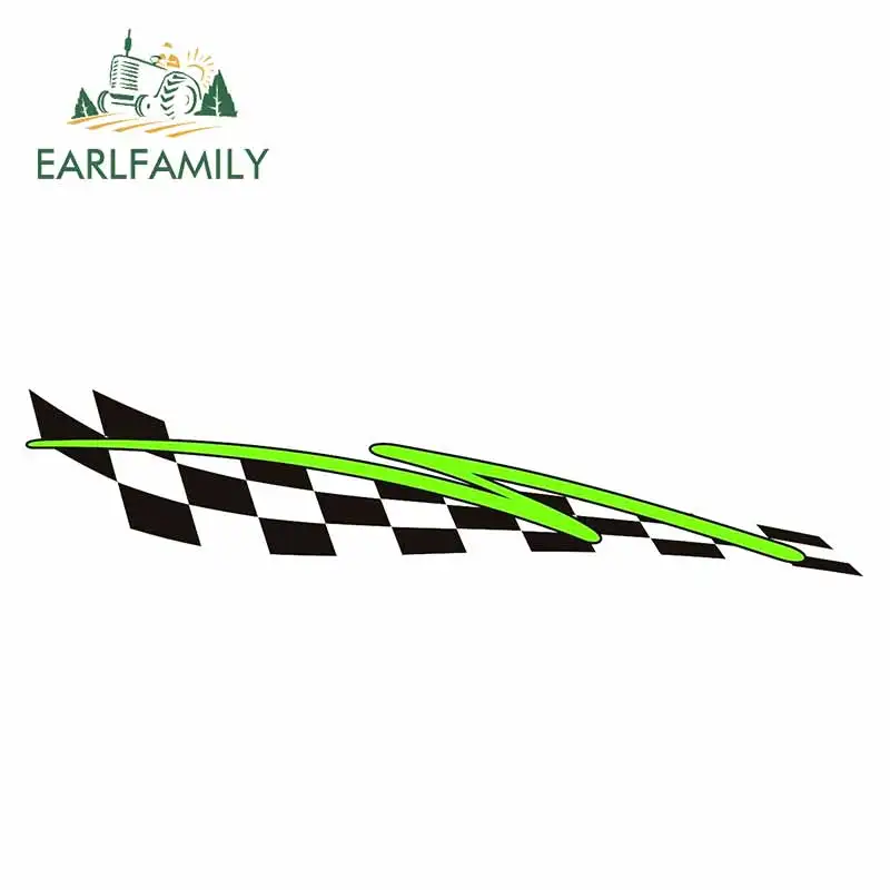 EARLFAMILY 13cm x 3cm for Black and White Grid Green Lines Right Car Stickers Personality Motorcycle Decal Trunk Car Assessoires