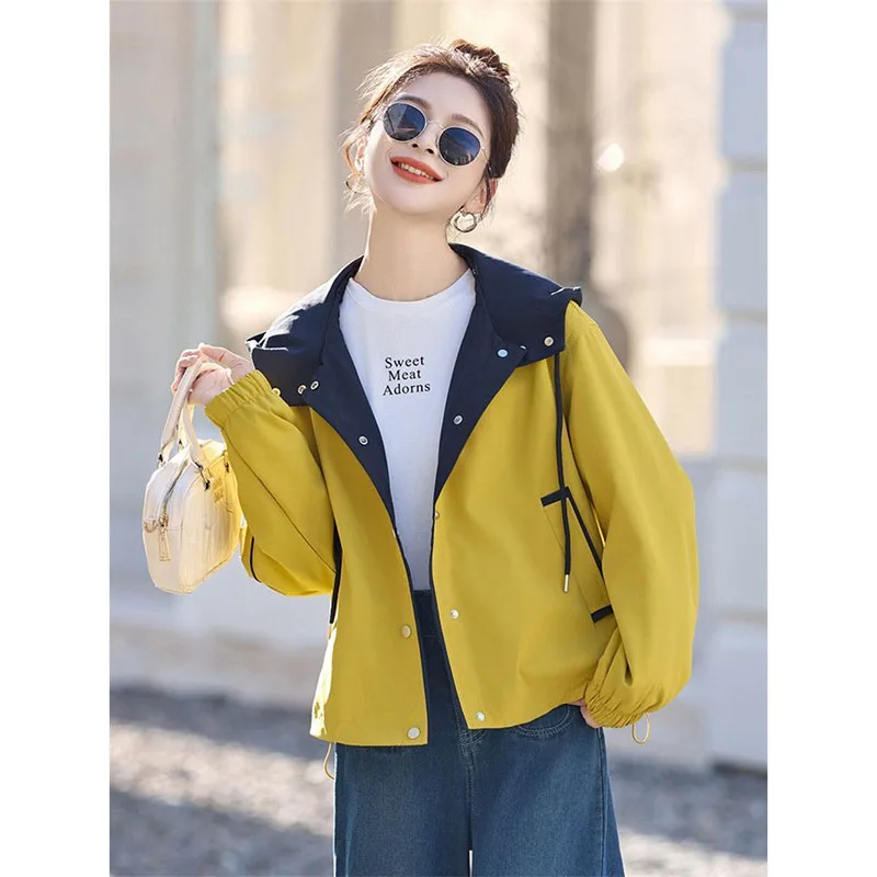 

2026new Women's Spring Autumn Loose Windbreaker Coat Short Korean Hooded Outcoat Fashion Casual Overcoat Joker Ladies Top