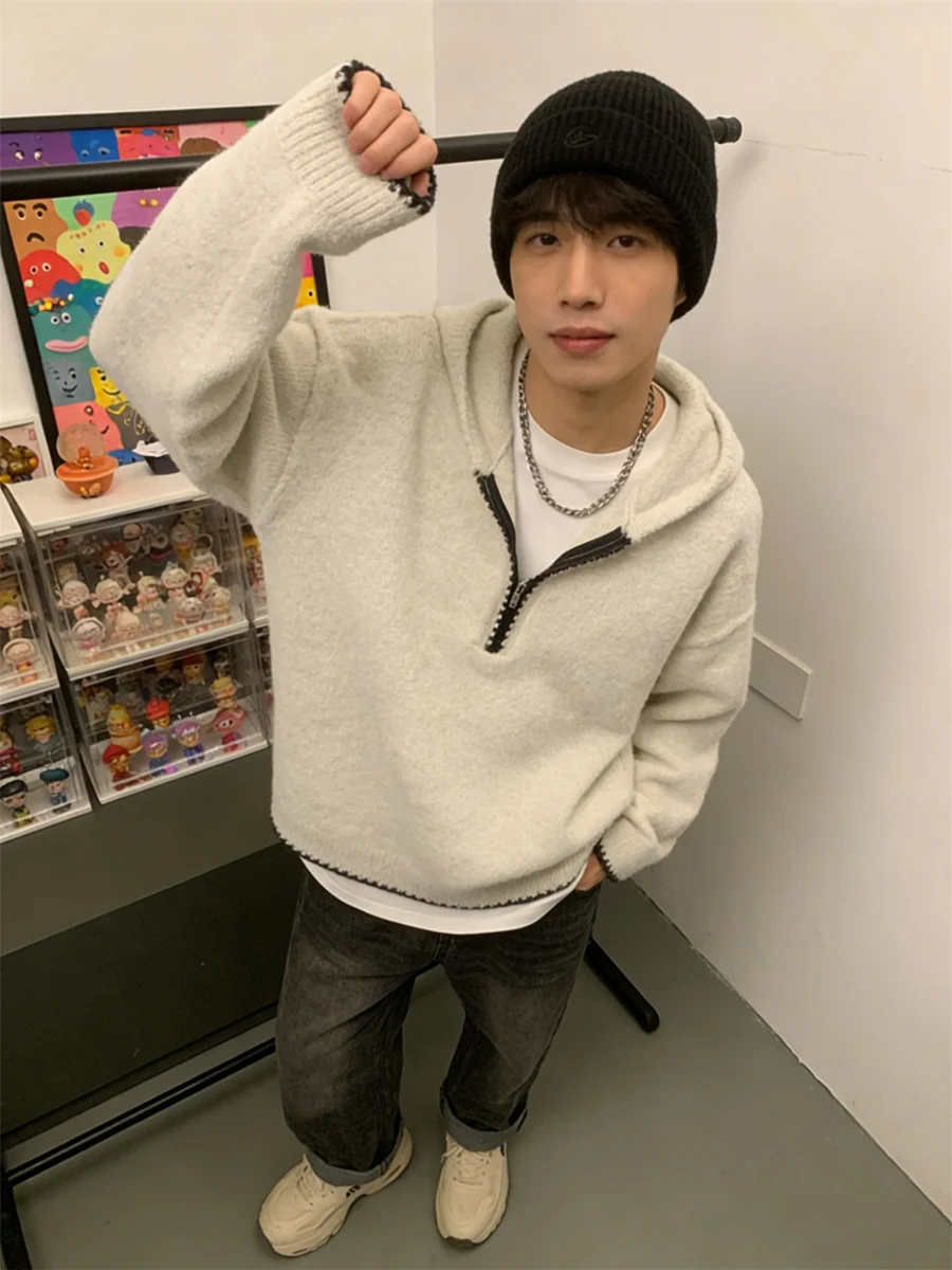 

Мужской свитшот-худи в американском ретро-стиле, свободного кроя, из плотного трикотажа, с молнией, повседневный, удобный, из полиэфирного волокна