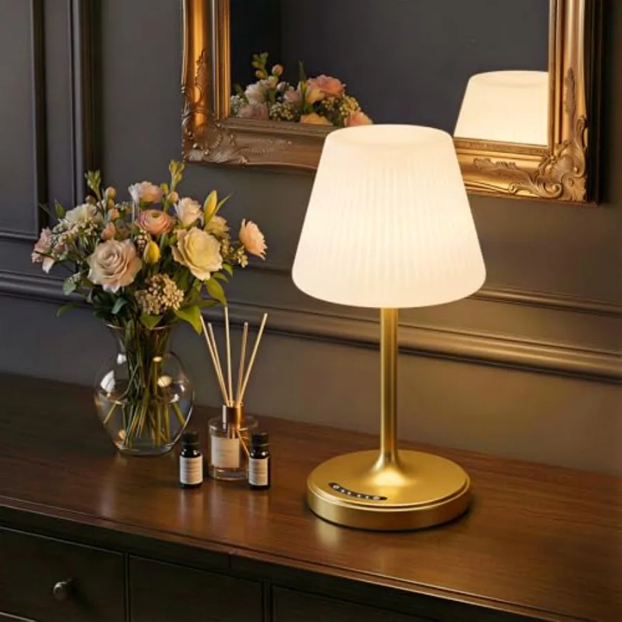 

Cordless Table Lamp, Waterproof Shower Lamp, 4000mAh Rechargeable Table Lamps, 3-Color Dimmable Light, Battery Operated Lamp De