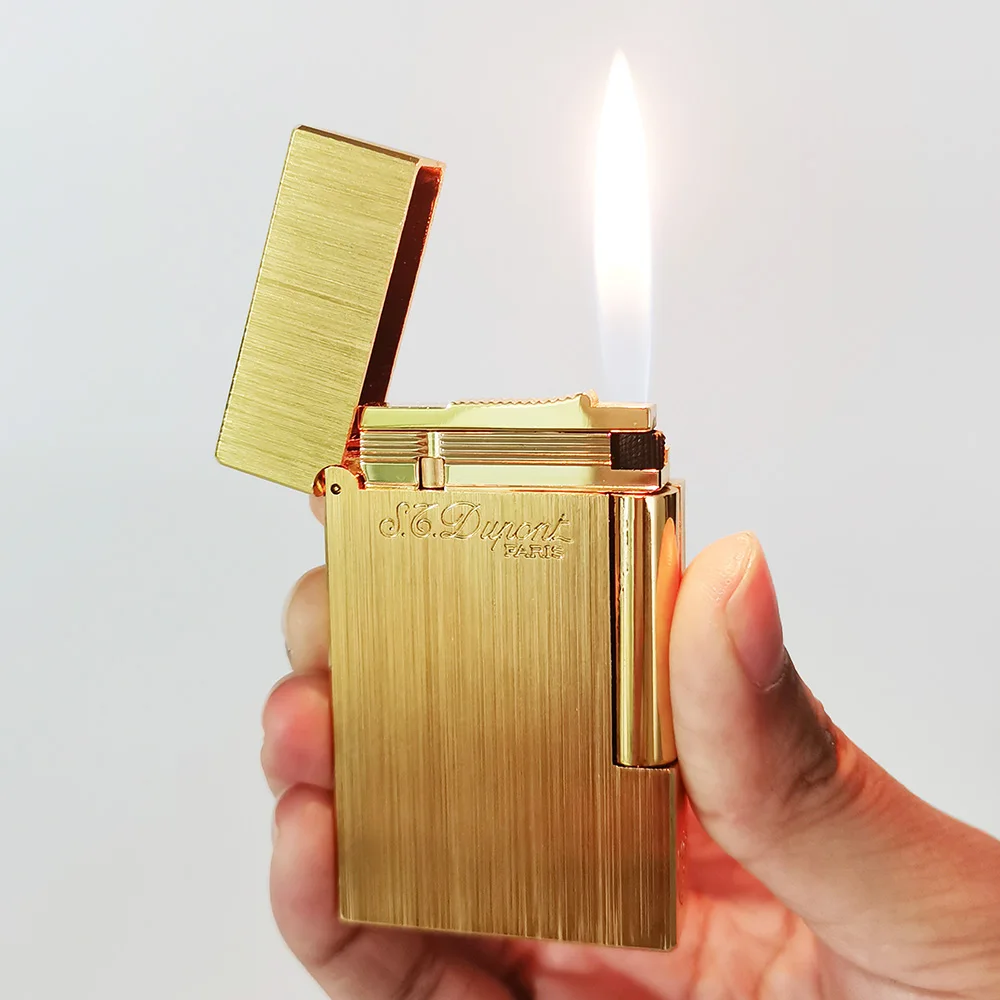 Dupont Lighters Wiredrawing Design Ping Sound Opened Brass Cigar Accessory Rechargeable Gas Lighters 2025Excellent Gift