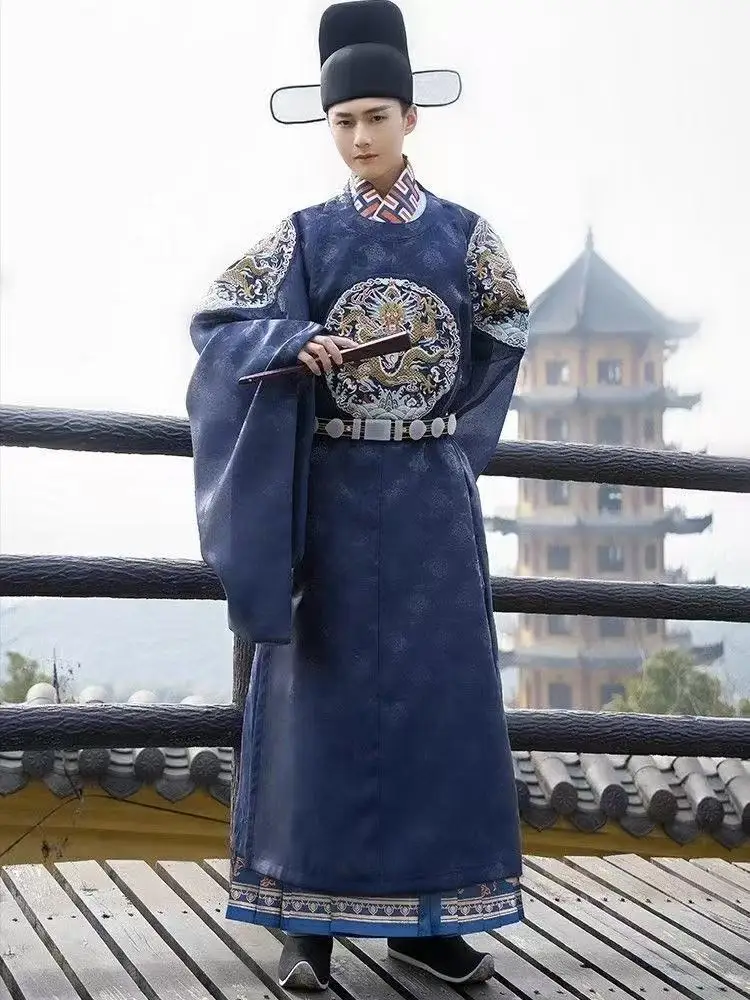 Classic Dragon Printing Hanfu Traditional Ming Dynasty Long Robe Chiense Style Wedding Groom Costume Halloween Cosplay Clothing