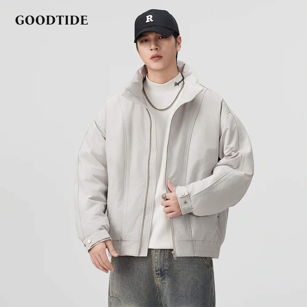 سترة منفوخة غير رسمية للرجال لشتاء 2025 بياقة ثابتة وحاشية مضلعة وتصميم فضفاض مناسب للرجال سترة دافئة للأسفل