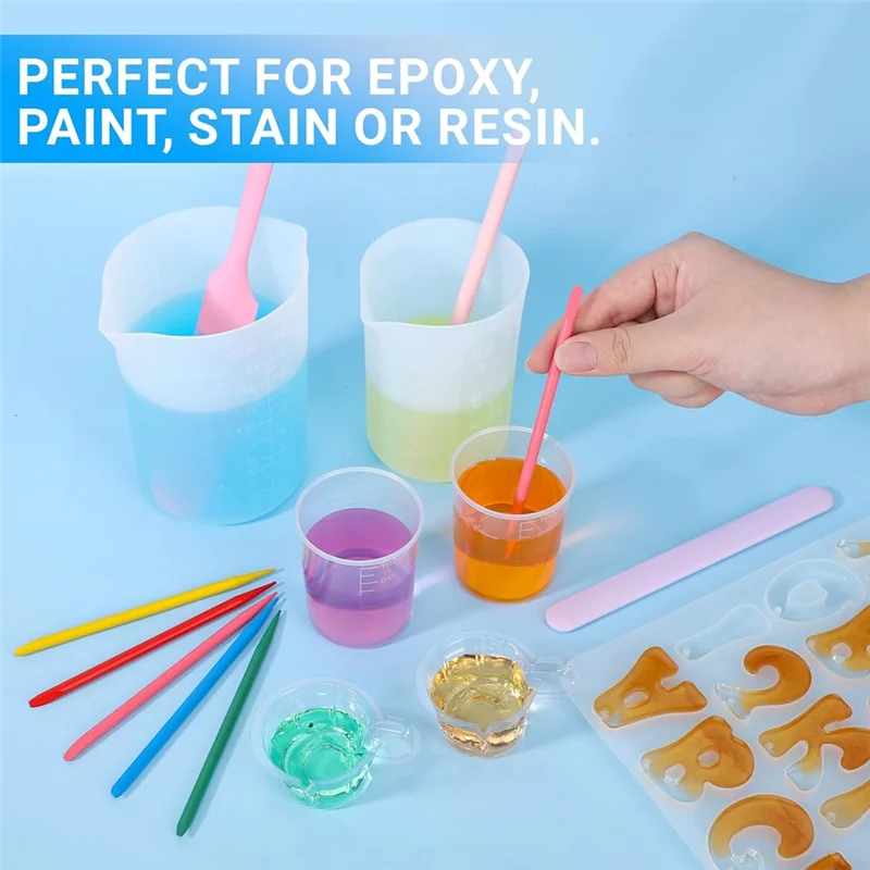 A13E-Resin Mixing Cups And Sticks, Graduated Cups Pointed Stir Sticks For Mixing Paint, Stain, Epoxy, Resin B