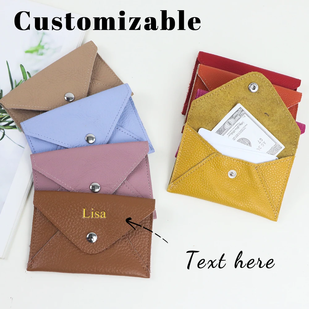 Personalisierte Namens-Lederbrieftasche Hochwertiges Mini-ID-Etui Reine Leder-Visitenkarten- und Kreditkartenhülle