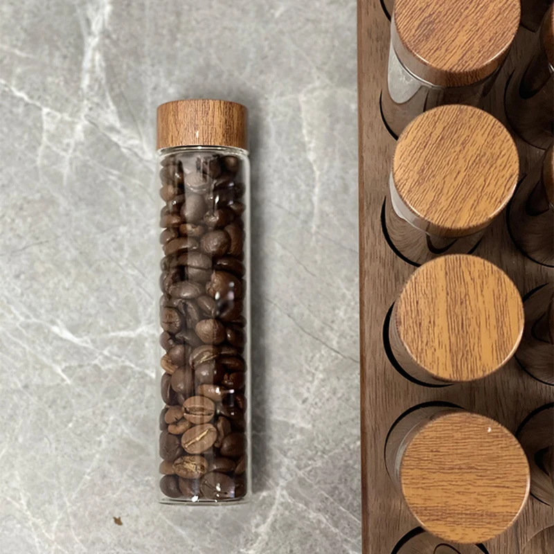 Coffee Beans Storage Tube Single Dose Glass 17g 22g Walnut Based Container With Funnel Espresso Accessories Goods Barista Tools