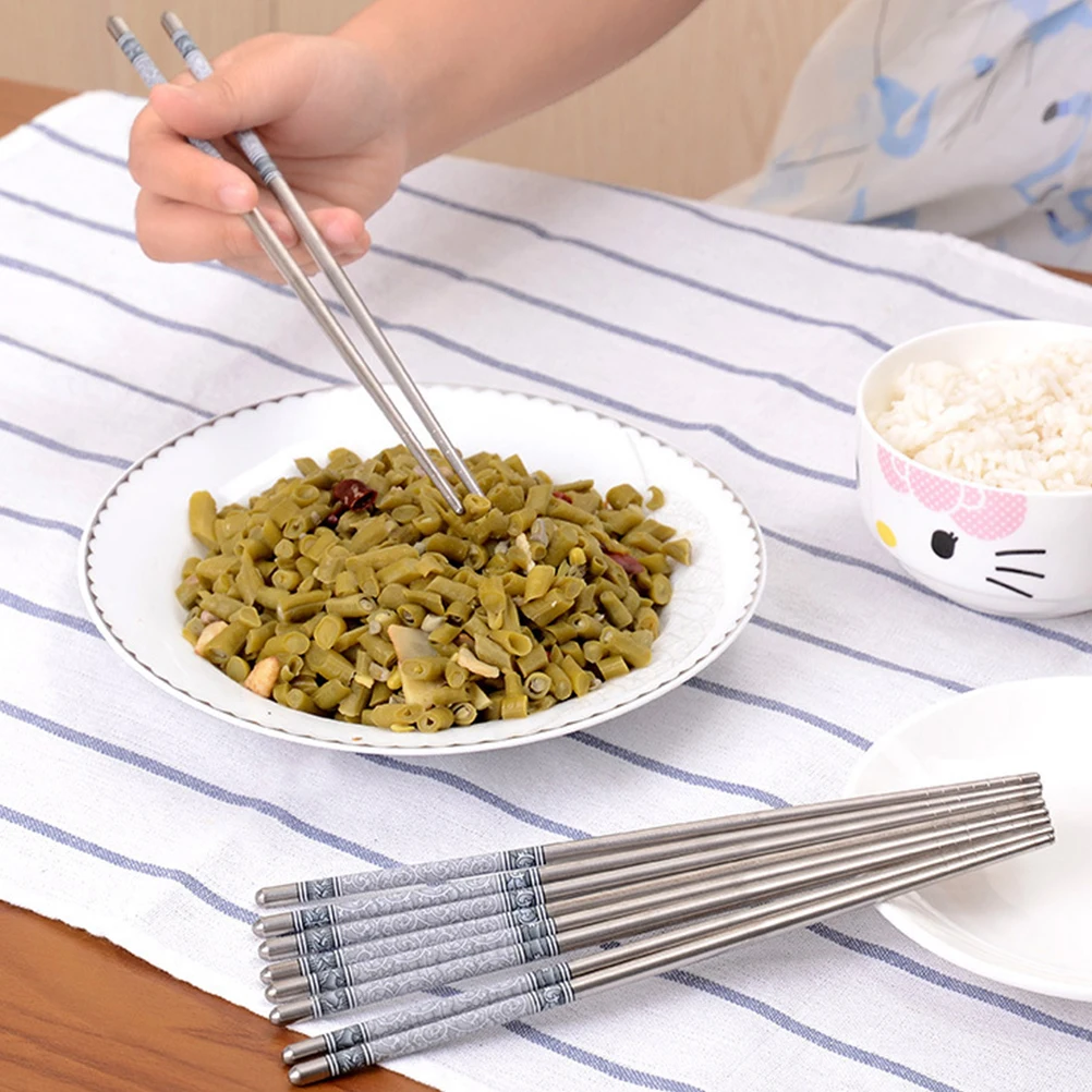 

Blue White Chopsticks 10 Pairs Non stick Portable Silver Sturdy Anti scalding Stainless Steel Household Practical Kitchen Dining
