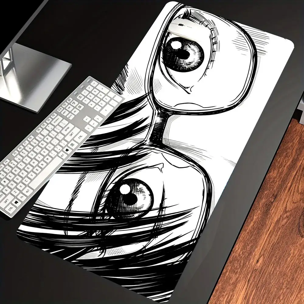 

HYBXAXC Anime Girl with Glasses Mousepad Manga Eyes Mousepad, Black and White Megane Sketch Art Black and White Megane Aesthetic