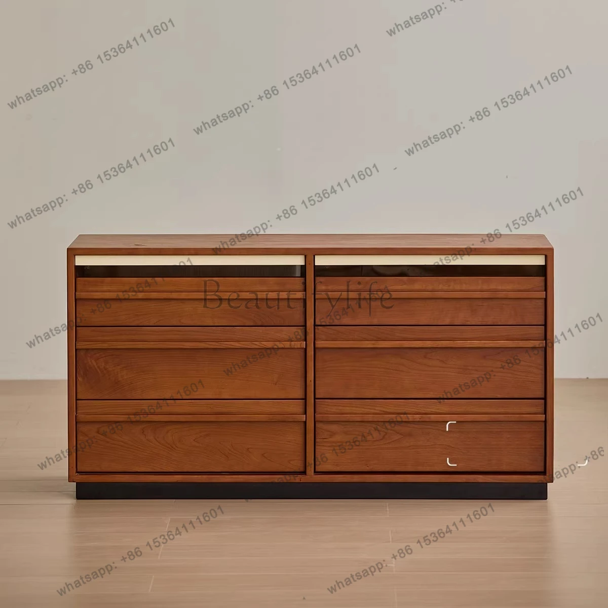 

Nordic retro style cherry wood 6 chest cabinet bone line medieval drawer storage cabinet