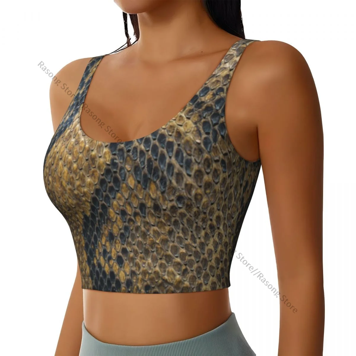 Yoga Vest Women Gym Sports Crop Tops Snake Skin Texture Background Streetwear Workout Breathable Tank Top Female