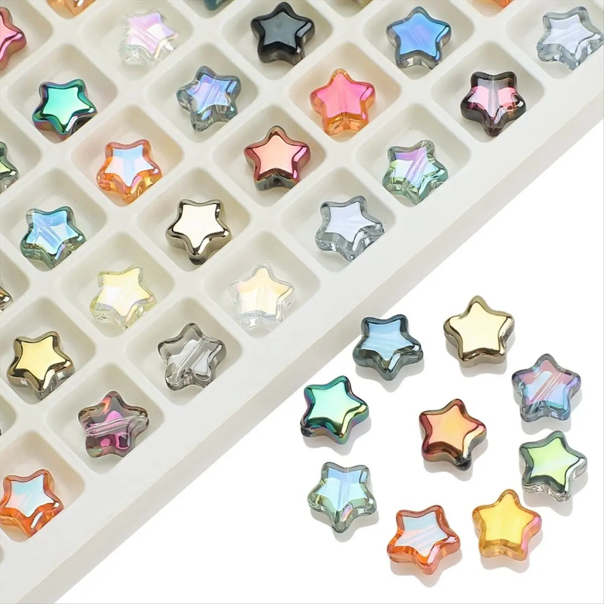 ABNQ 200Pcs 8mm Star Bead Glass Crystal Spacer Beads Colorful Beads for Jewelry Bracelet Making DIY Crafts Gifts for Girls