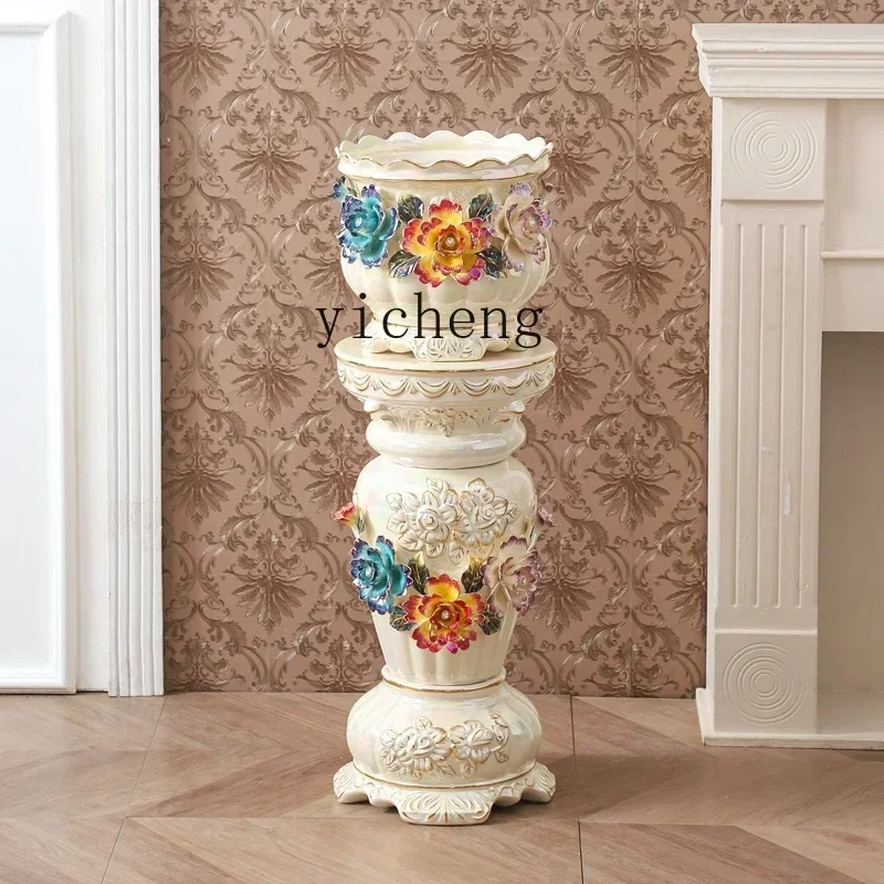 v5 floor-to-ceiling vase large ceramic Roman pillar ornament living room TV cabinet decorative flower pot