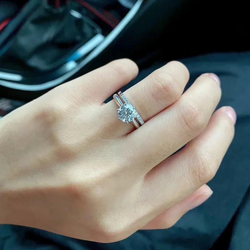 1 Carat D-Color Moissanite Couple Rings Set Women's PT950 Platinum High-Quality Texture Main Stone