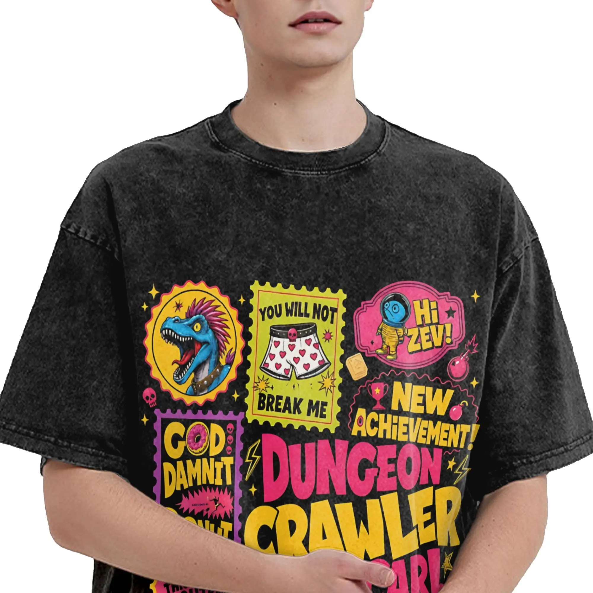 Printed Carl And The Princess Donut and Mongo Dungeon Crawler Carl  Washed Shirts Outfit Oversize T-Shirts  Men Women Tee