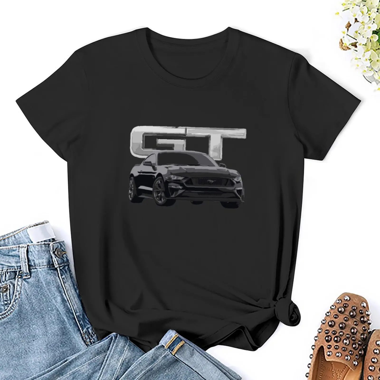 Mustang GT V8 shadow black T-Shirt kawaii clothes cute tops cute clothes t shirt dress Women