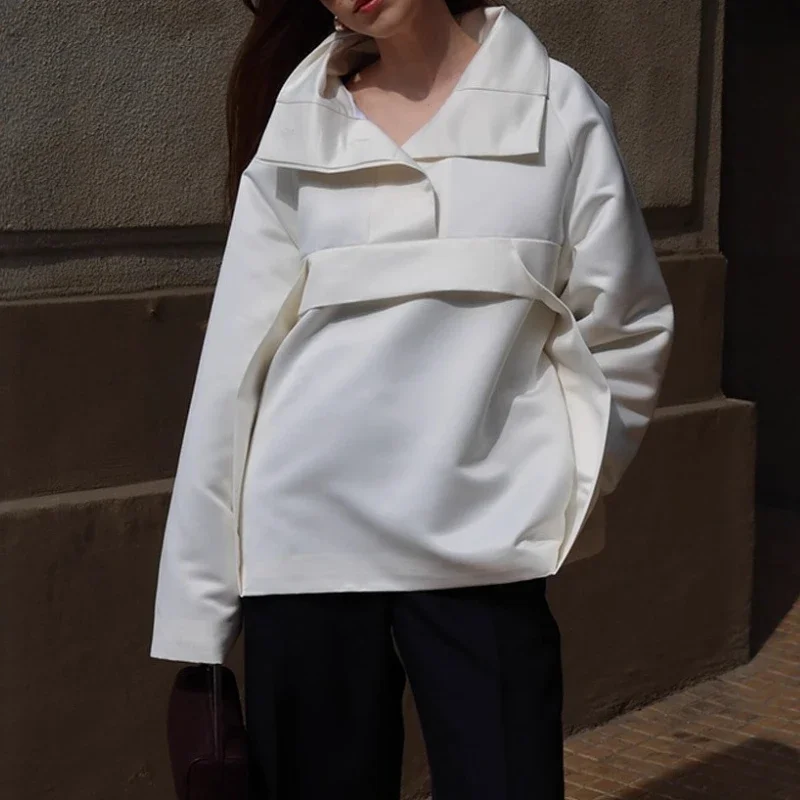 

Personalized Versatile Solid Color Irregular Splicing Loose Sweatshirt for Women 2025 Autumn New Style