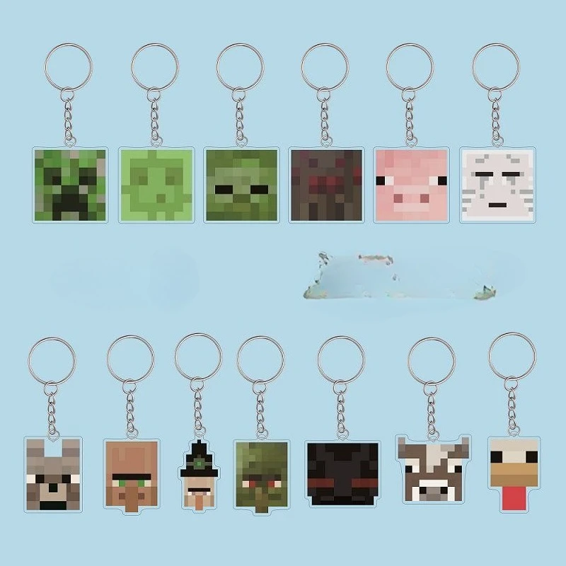 

Squares Pixels Acrylic Funny Monster Cartoon Keychain Pendant Zombies Pig Game Animal Student Bag Decorate Keyring Kawaii Gift