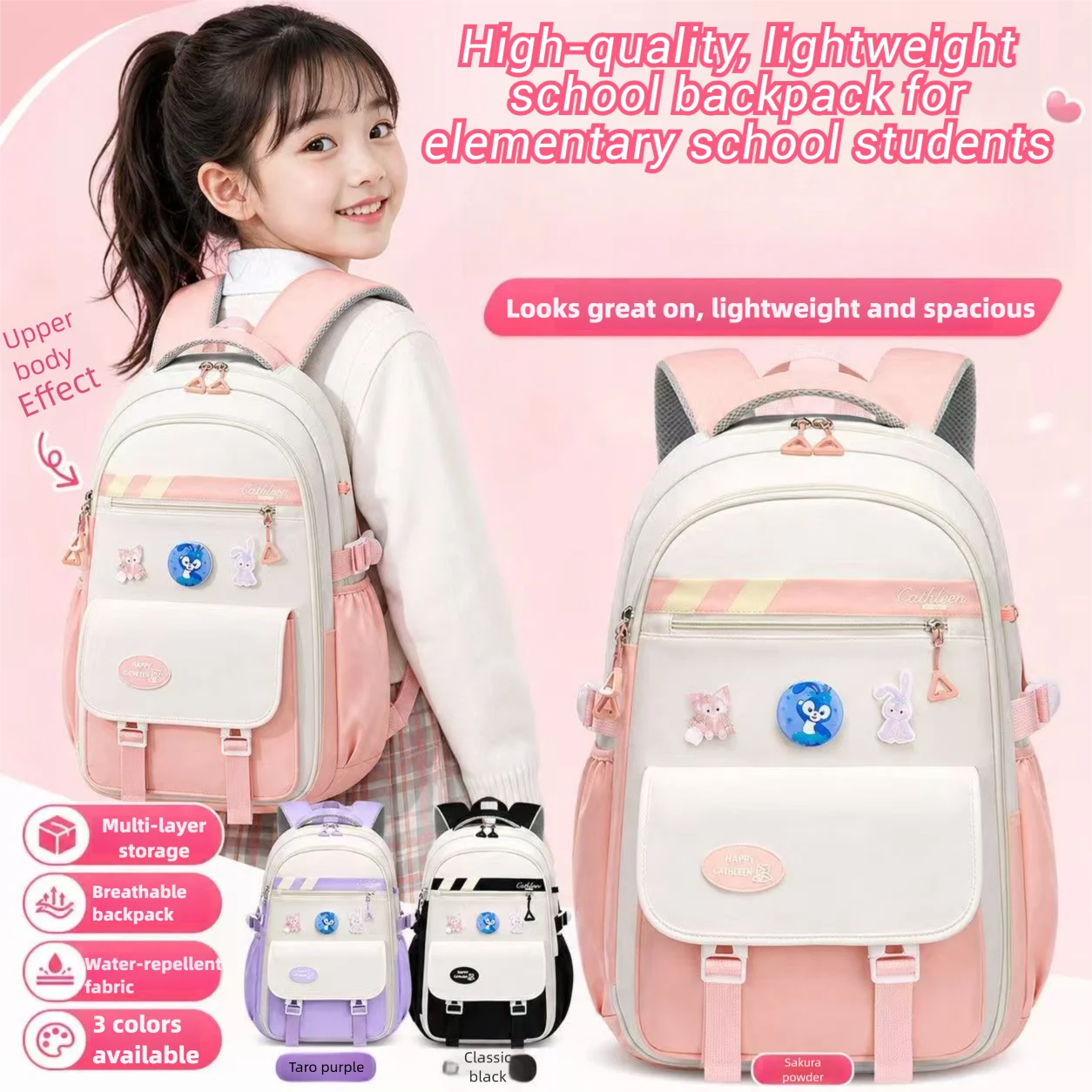 

Cute Kids School Backpack Large Capacity Waterproof Orthopedic Schoolbag for Girls Lightweight Adjustable Strap Student Daypack