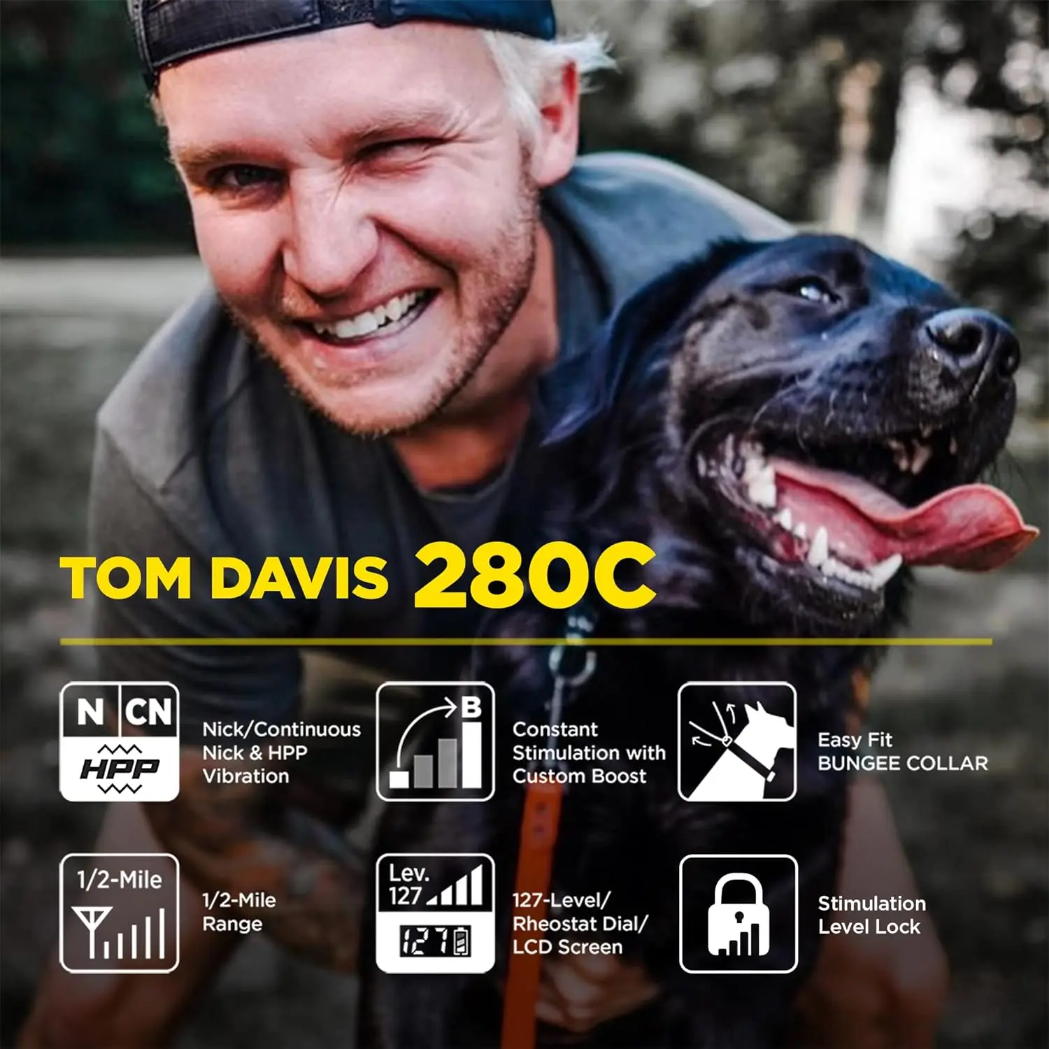 Tom Davis 280C Boost & Lock, Waterproof, 1/2-Mile Range Dog Training Collar with Remote, Rechargeable, 127 Level