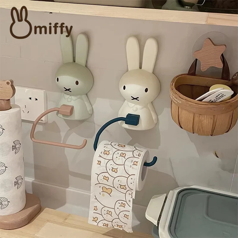 Estante de almacenamiento de rollos de toalla de papel Kawaii Miffy, toallero perforado gratis para regalos de navidad