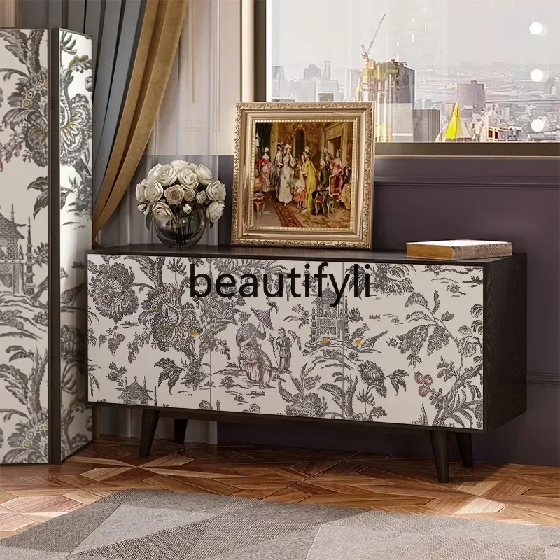 

French medieval style living room home modern simple all solid wood light luxury dining side cabinet