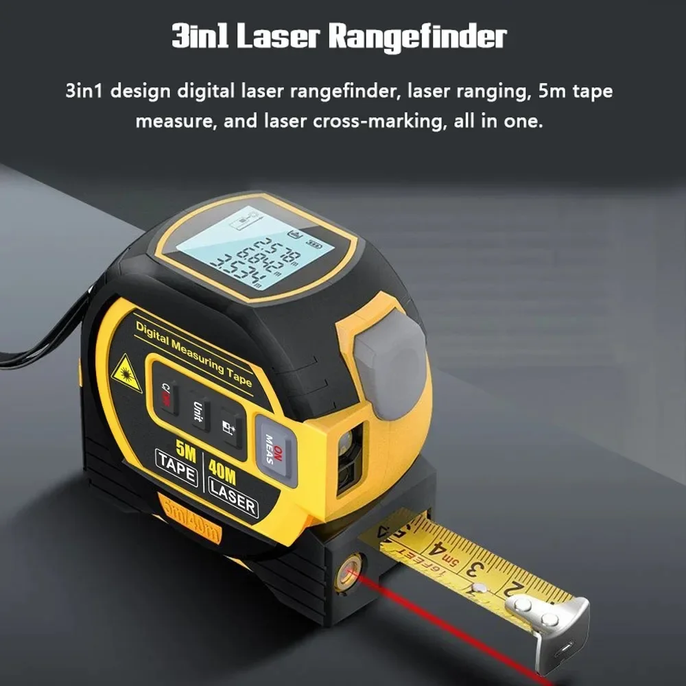 3 in 1 Laser Measure Tape LCD Digital Rangefinder Infrared Ruler 40m/60m Laser Distance Meter Tool Magnetic Hook Metric Imperial