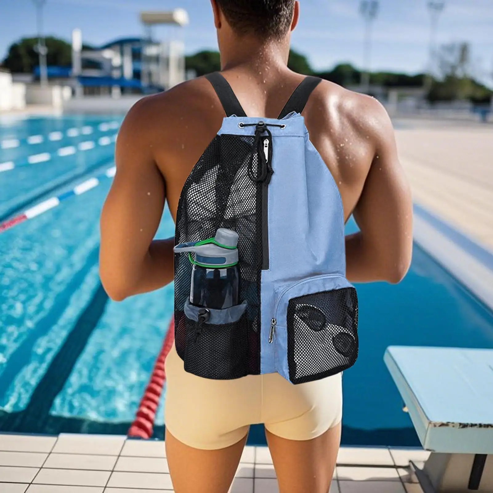 

Пляжные рюкзаки, большой сетчатый рюкзак на шнурке для плавания, легкая большая вместительная сумка для тренировок, сумка для бассейна, бутылки с водой