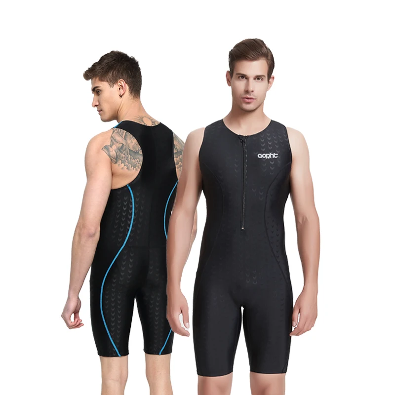 

Men Women One Piece Athletic Professional Competition Swimsuit Racing Sharkskin Knee Length Training Swimwear Bathing DivingSuit