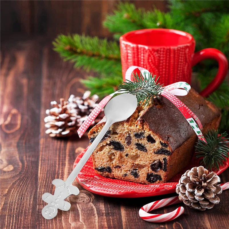 Cucharas de café de acero inoxidable para Navidad, 16 piezas, vajilla de postre, cocina, regalos de Año Nuevo, Plata