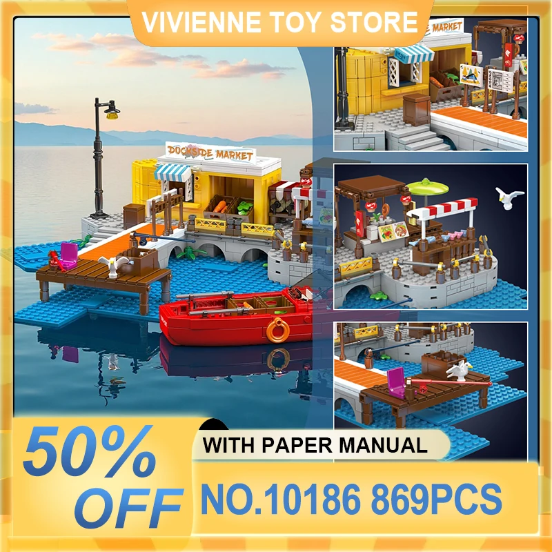 

MOULD KING 10186 Striking Dock Market Building Blocks Assembly Boy DIY Toys Educational Christmas Birthday Adults Kids Gifts