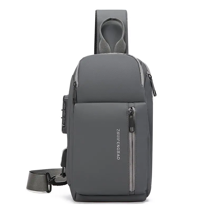 Black Gray Waterproof Sling Chest Bag Oxford USB Charging Crossbody Shoulder Backpack Large Capacity Outdoor Casual For Men