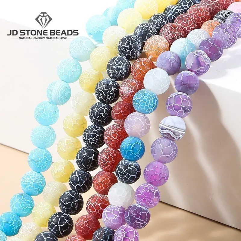 12 Colors Natural Colorful Weathered Carnelian Agate Beads Frost Cracked Round Loose Spacer For Jewelry Making Diy Bracelet