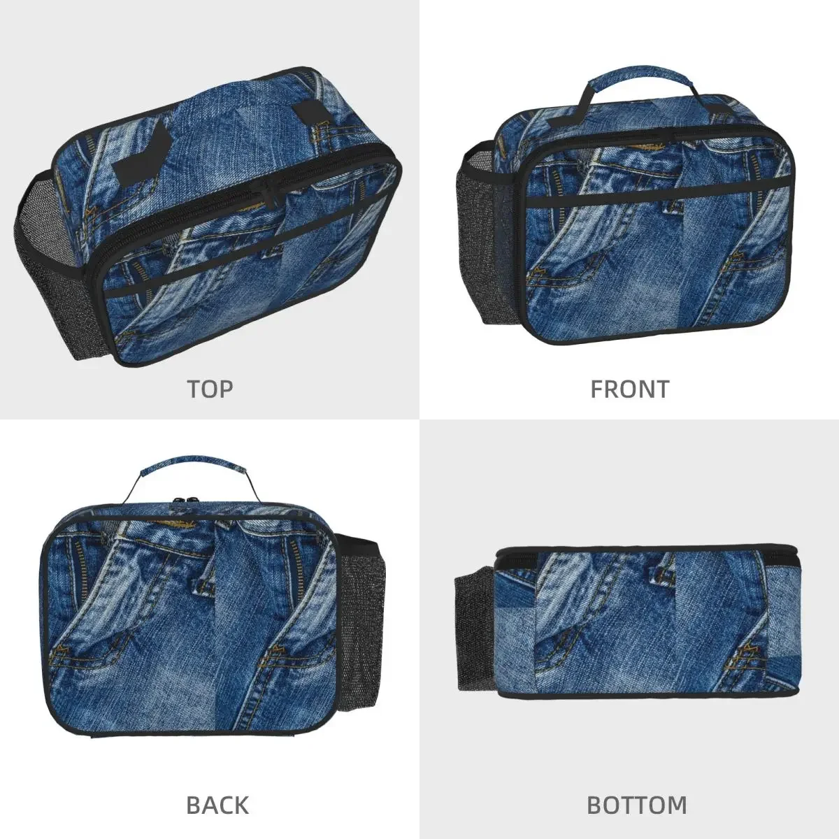 Clothes Button Diagonal Up I Love Bluejeans Denim Insulated Lunch Bag for Kids School Cooler Thermal Food Box Tote  Lunch Boxes