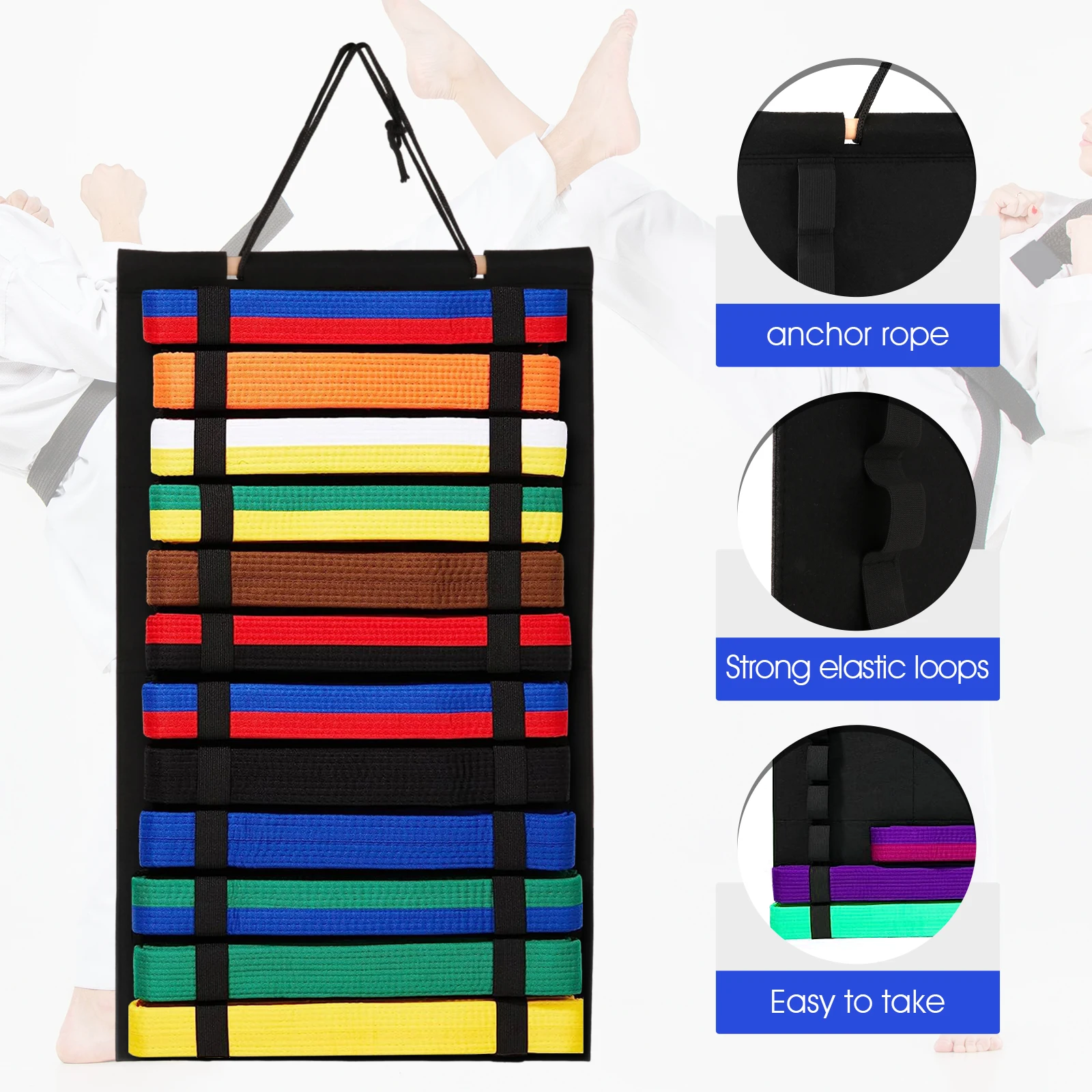 Martial Arts Belts Organizer Karate Belt Display Rack Felt Collection Kids Adults Taekwondo Belt Display Wall Hanging for Boxing