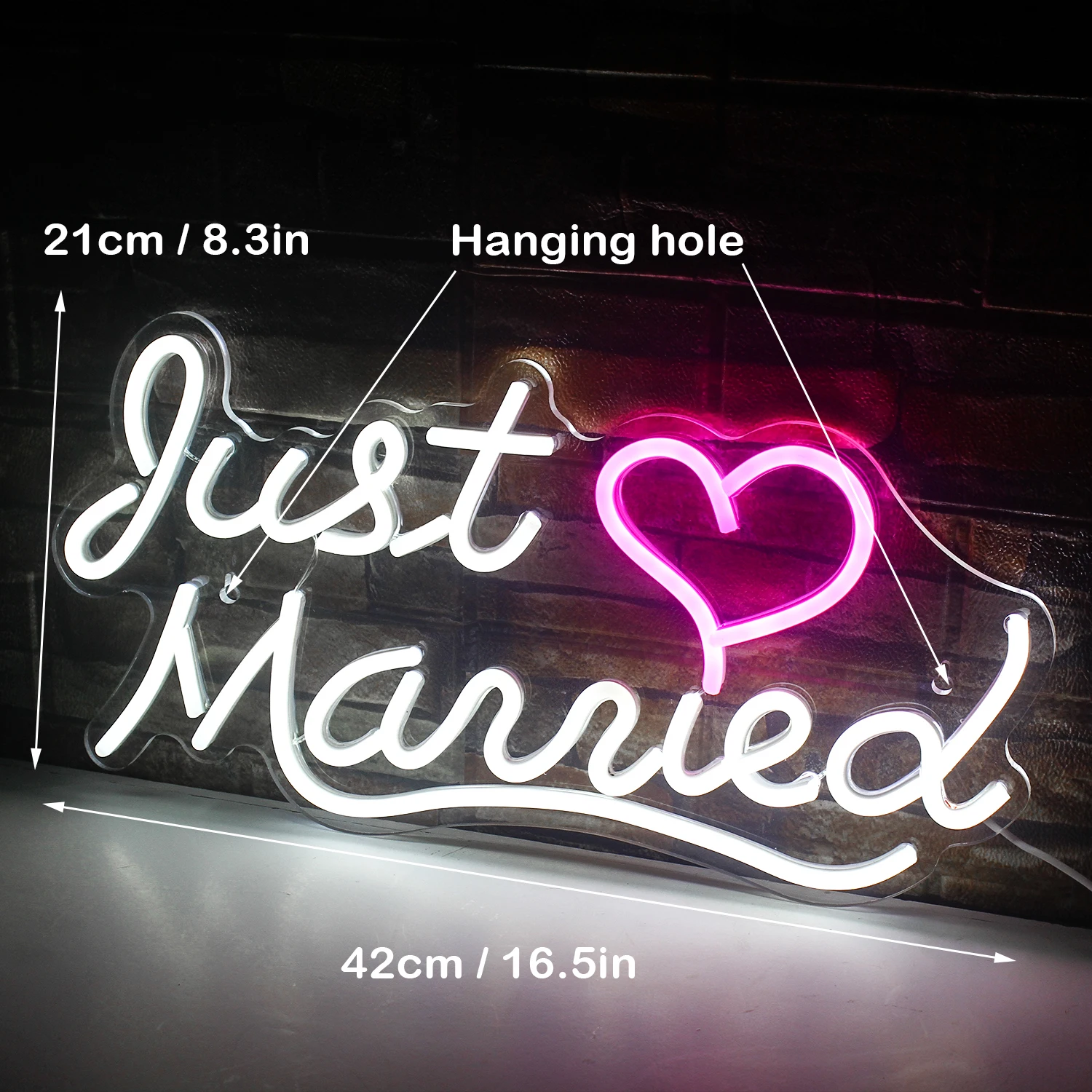 Imagem -03 - Sinais de Neon Just Married para Wall Decor Alimentado por Usb Branco Rosa Casamento Noivado Dia dos Namorados Festa