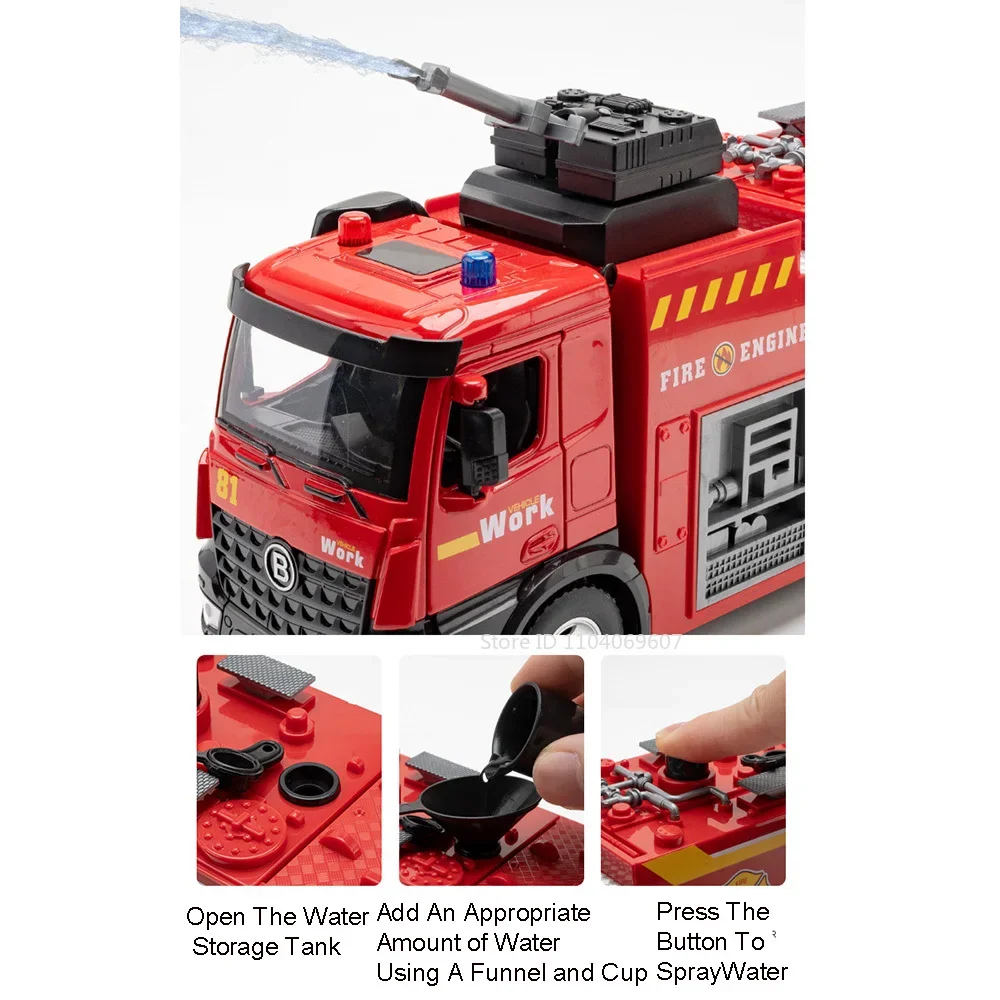 1:18 Cloud Ladder Trucks Sprinkler Alloy Diecast Toy Car Models 4 Doors Opened Engineering Vehicles Fire Truck for Kids\' Gifts