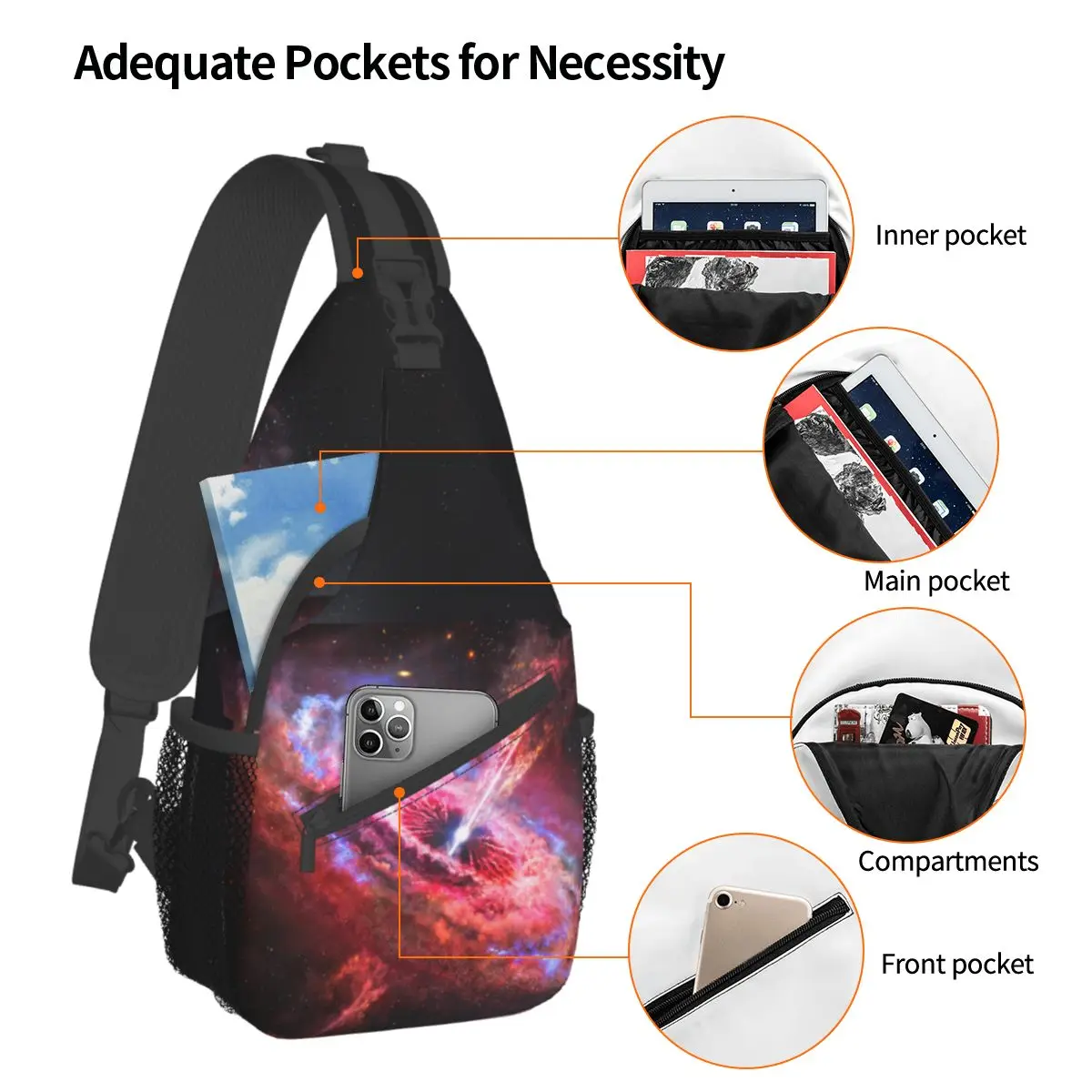 Galaxie Kunst Schwarzes Loch Cross body Schulter tasche Männer Frauen Brusttasche Raum Wand dekoration Schulter Rucksack Tages rucksack Wandern Reisen Reisen