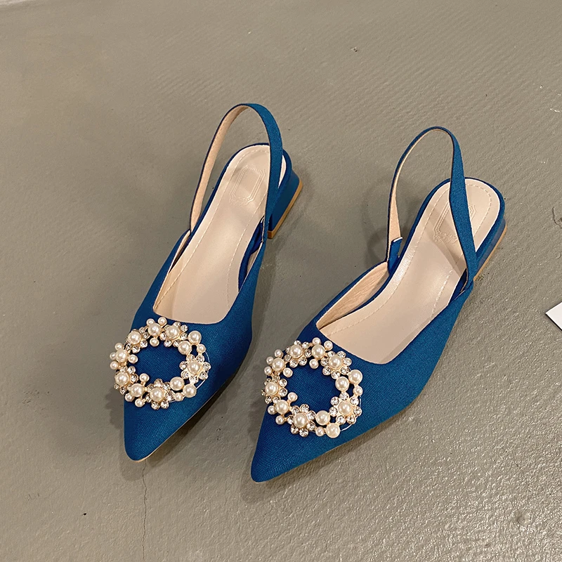 

Summer New Style Women Sandals Women's Pointed Toe Shallow Nude Pink Diamond Shoes Low Heel Back Strappy Shoes Women Dress Shoes