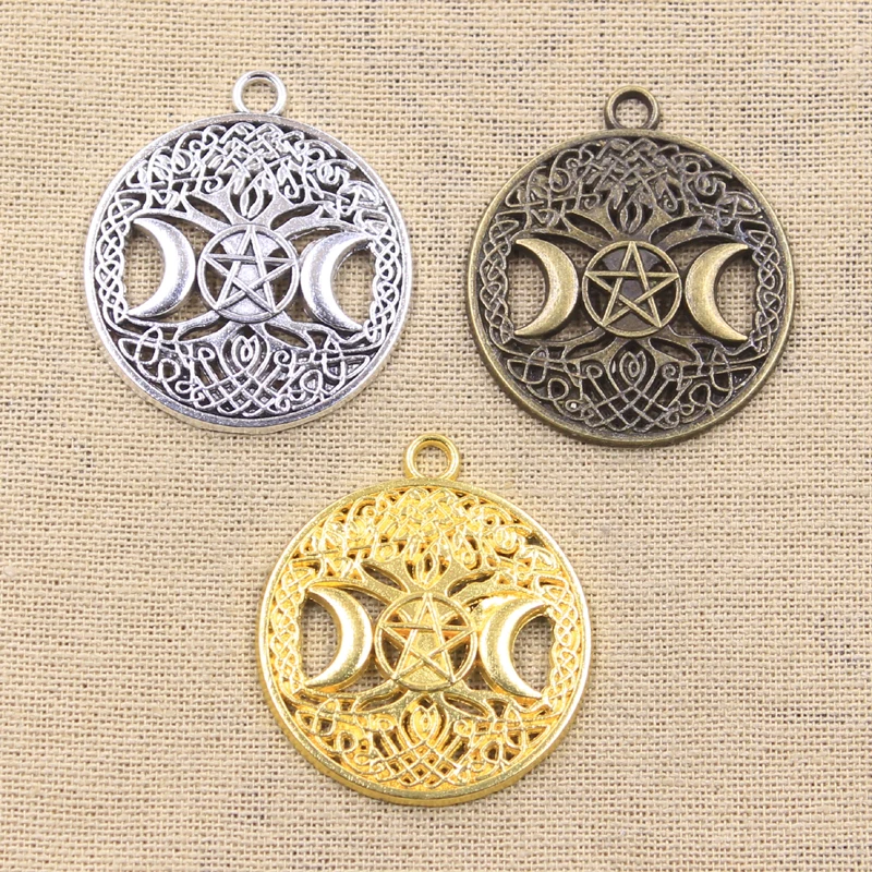 4pcs Charms Moon Star World Tree 39x34mm Antique Silver Color Plated Pendants Making DIY Handmade Tibetan Finding Jewelry