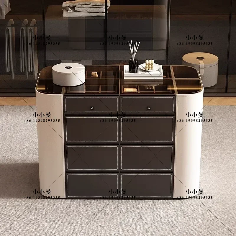 Italian Light Luxury Modern Double Sided Curved Jewelry Cabinet Bedroom Storage Display Chest Simple Cloakroom Counter