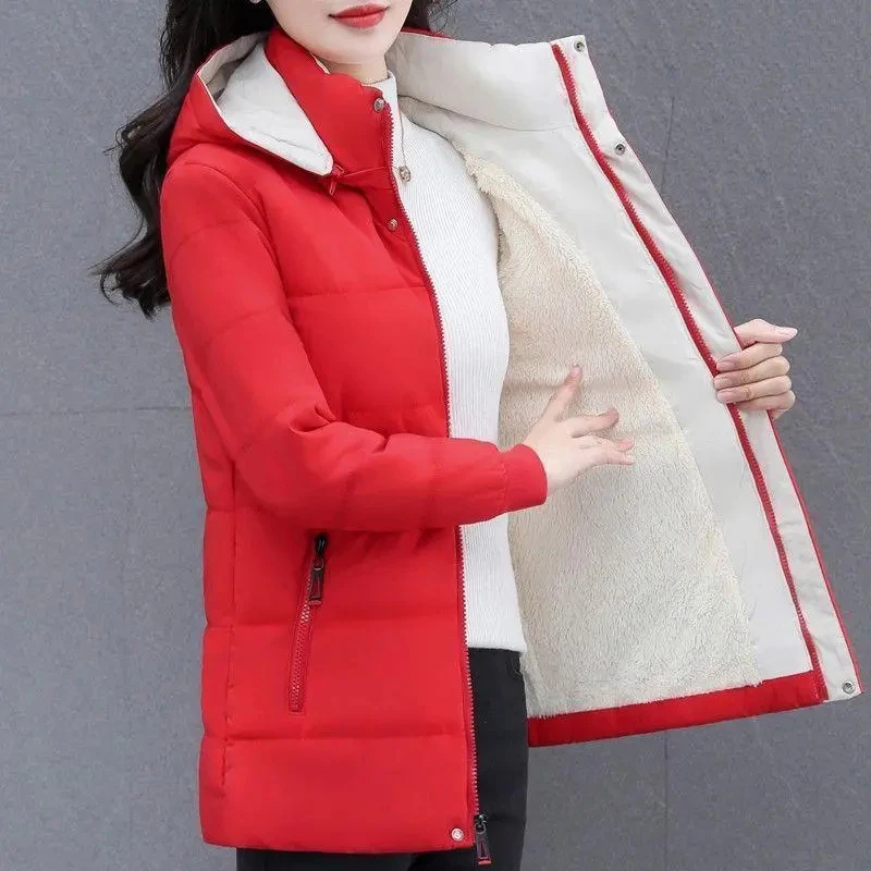 Winter Ladies Jacket New 2025 Add Velvet Add Cotton Down Cotton Clothes Women Coats Loose Removable Cap Warm Female Outerwear