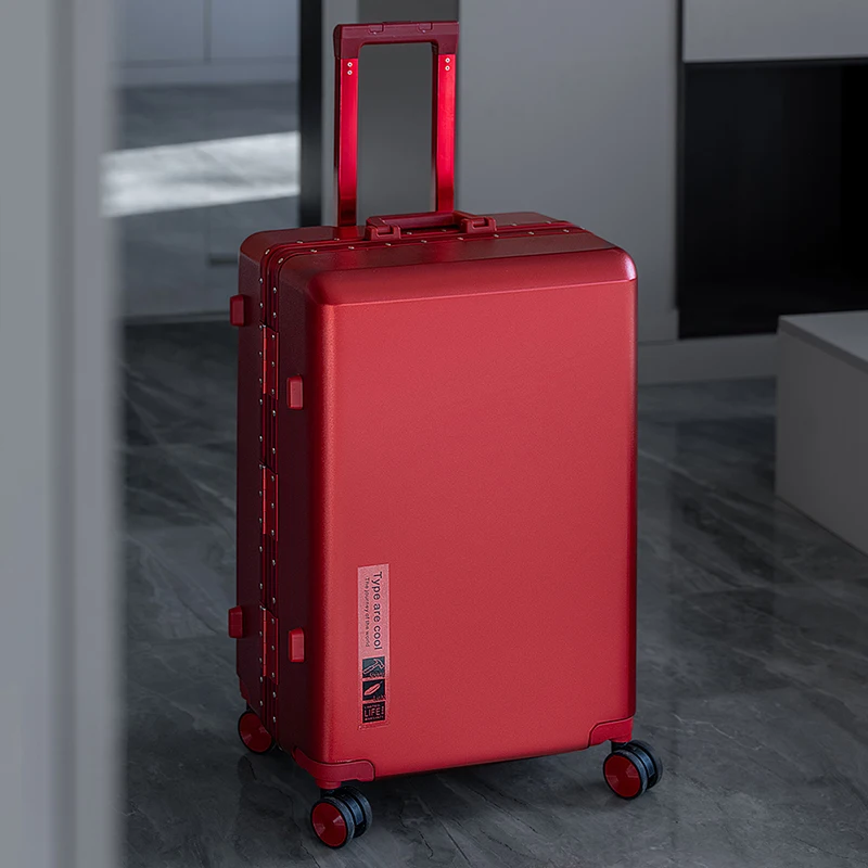 

Red Suitcase 20-28 inch Multifunctional Travel Suitcase Aluminum Frame Scratch-Resistant PC Trolley Case Carry-On Luggage