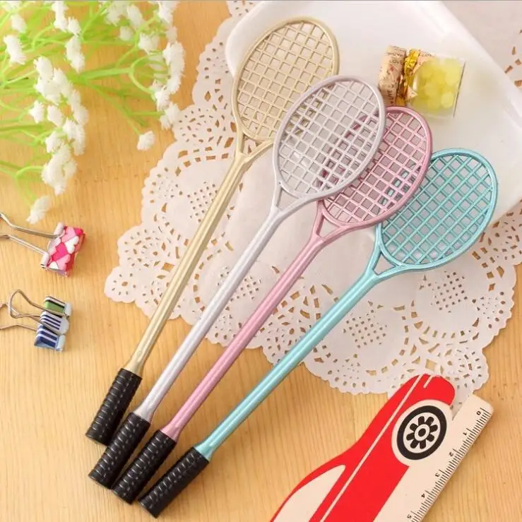 

100 Pcs Wholesale Creative Gel Pens Stationery Cute Tennis Racquet Style Badminton Racket Rollerball Pen