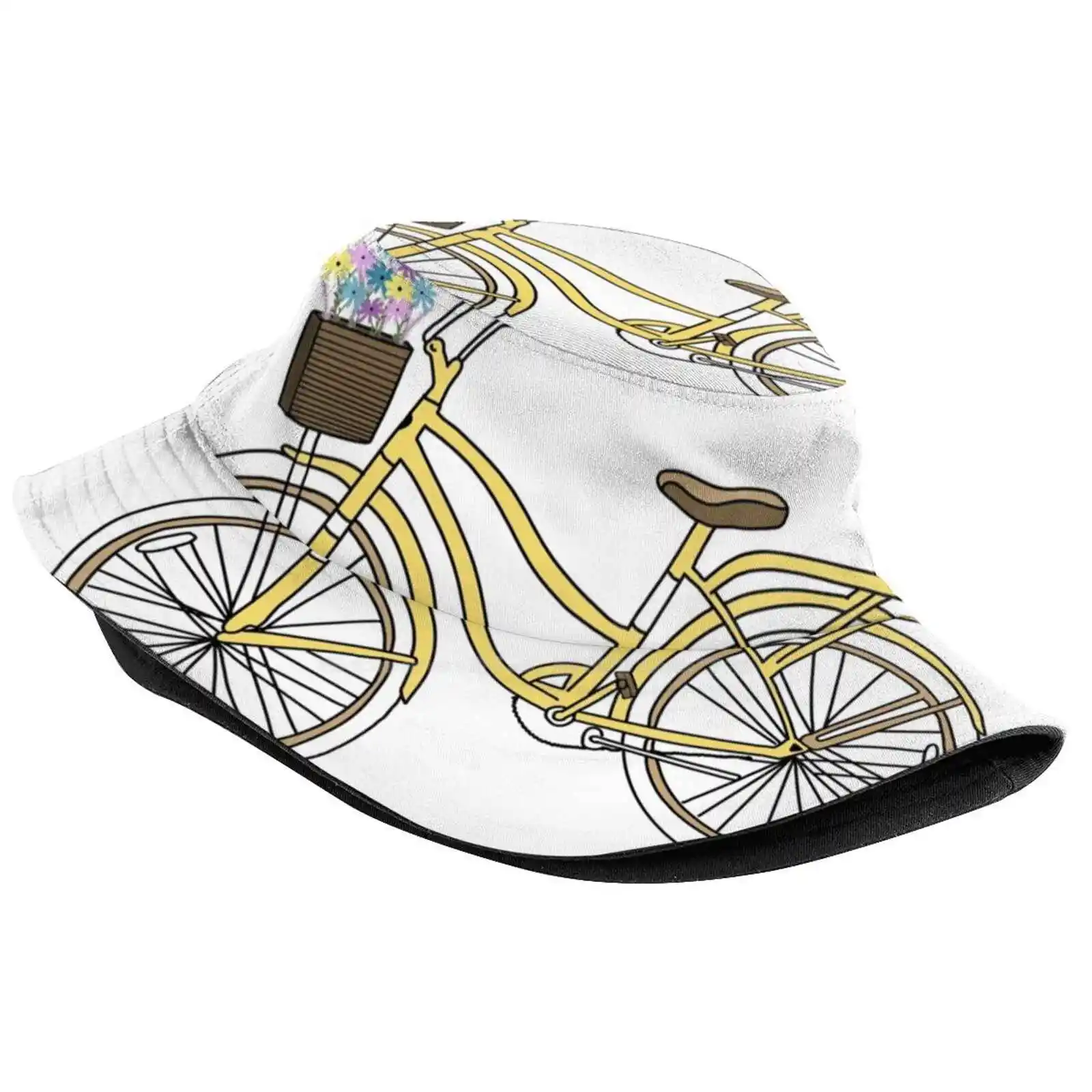 Yellow Bike With Flowers Sun Cap Fisherman Hat Bucket Hats Colors Flowers Lavender Simple Biking Yellow Bike Beach Cruiser Bike