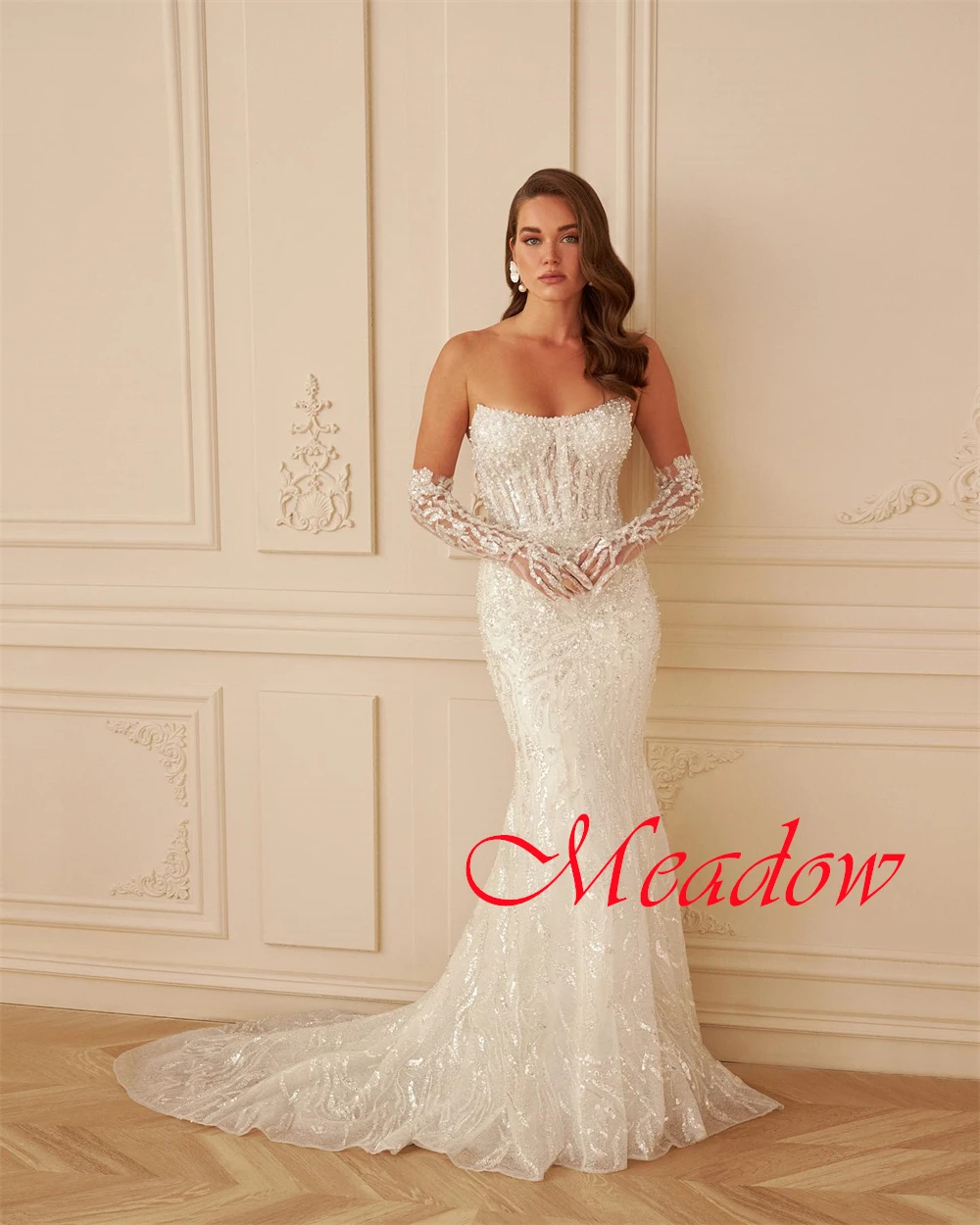 Изысканное свадебное платье из органзы по индивидуальному заказу, элегантное свадебное платье без бретелек со съемными рукавами и длинными рукавами, со шлейфом и открытой спиной